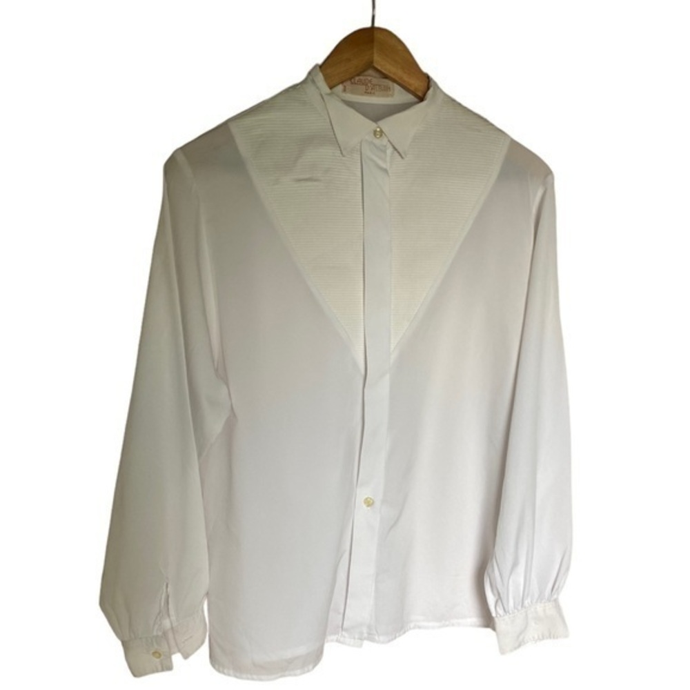 Claude D’Alban women’s vintage white button down long sleeve blouse size 40 S/M